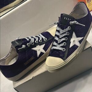 Golden Goose Purple and White Sneakers